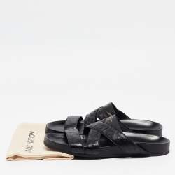 Louis Vuitton Black Ostrich Leather Flat Slides Size 42.5