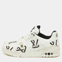 Louis Vuitton White/Black Monogram Faux Leather LV Trainer Sneakers Size 41