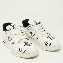 Louis Vuitton White/Black Monogram Faux Leather LV Trainer Sneakers Size 41