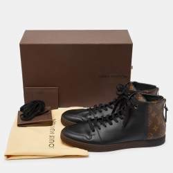 Louis Vuitton Black Leather and Monogram Canvas Line Up Sneakers Size 42.5