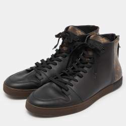 Louis Vuitton Black Leather and Monogram Canvas Line Up Sneakers Size 42.5