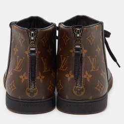 Louis Vuitton Black Leather and Monogram Canvas Line Up Sneakers Size 42.5