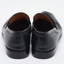 Pre Owned Louis Vuitton Black Leather Logo Slip On Loafers Size 42