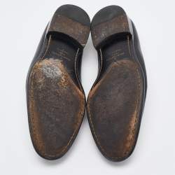 Pre Owned Louis Vuitton Black Leather Logo Slip On Loafers Size 42