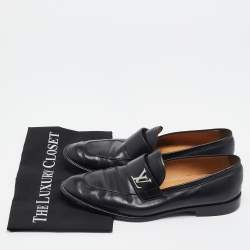 Pre Owned Louis Vuitton Black Leather Logo Slip On Loafers Size 42