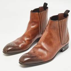 Pre Owned Louis Vuitton Brown Leather Ankle Boots Size 41