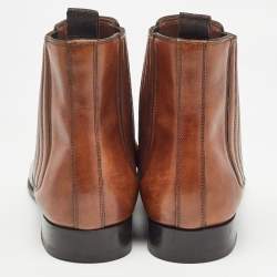 Pre Owned Louis Vuitton Brown Leather Ankle Boots Size 41