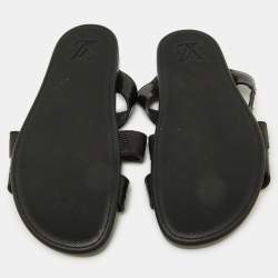 Louis Vuitton Black Lizard Leather Criss Cross Flat Sandals 43.5