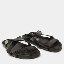 Louis Vuitton Black Lizard Leather Criss Cross Flat Sandals 43.5