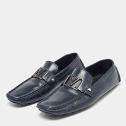 Louis Vuitton Navy Blue Leather Monte Carlo Slip On Loafers Size 43