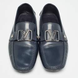 Louis Vuitton Navy Blue Leather Monte Carlo Slip On Loafers Size 43