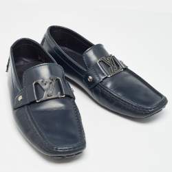 Louis Vuitton Navy Blue Leather Monte Carlo Slip On Loafers Size 43