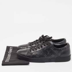 Louis Vuitton Black/Grey Leather and Monogram Coated Canvas Match Up Sneakers Size 44