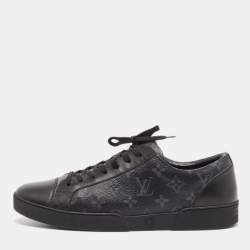 Louis Vuitton Black/Grey Leather and Monogram Coated Canvas Match Up Sneakers Size 44