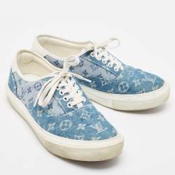 Louis Vuitton Blue Monogram Denim Lace Up Sneakers Size 41.5