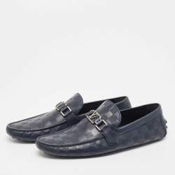 Pre Owned Louis Vuitton Navy Blue Leather Hockenheim Loafers Size 43
