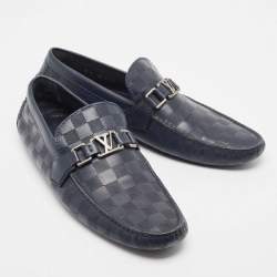 Pre Owned Louis Vuitton Navy Blue Leather Hockenheim Loafers Size 43