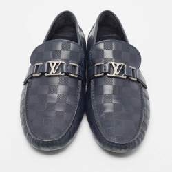 Pre Owned Louis Vuitton Navy Blue Leather Hockenheim Loafers Size 43