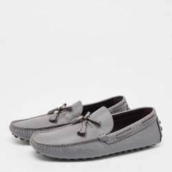 Pre Owned Louis Vuitton Grey Leather Slip On Loafers Size 41