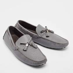 Pre Owned Louis Vuitton Grey Leather Slip On Loafers Size 41