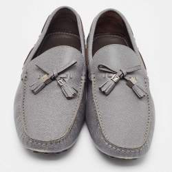 Pre Owned Louis Vuitton Grey Leather Slip On Loafers Size 41