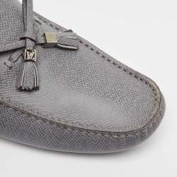 Pre Owned Louis Vuitton Grey Leather Slip On Loafers Size 41