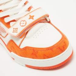 Louis Vuitton Orange Monogram Denim LV Trainer Sneakers Size 40