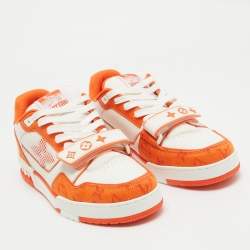 Louis Vuitton Orange Monogram Denim LV Trainer Sneakers Size 40