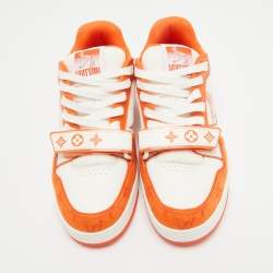Louis Vuitton Orange Monogram Denim LV Trainer Sneakers Size 40