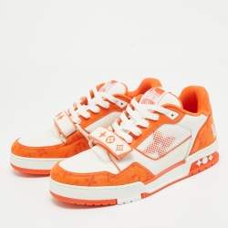 Louis Vuitton Orange Monogram Denim LV Trainer Sneakers Size 40