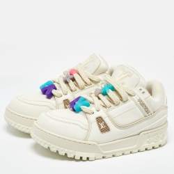 مملوكة مسبقًا Louis Vuitton White Leather LV Trainer Maxi Sneakers Size 44