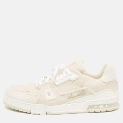 Louis Vuitton Cream Canvas LV Trainer Lace Up Sneakers Size 45