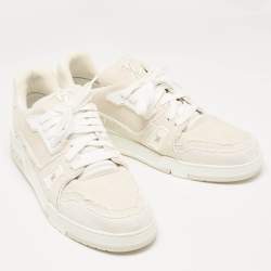 Louis Vuitton Cream Canvas LV Trainer Lace Up Sneakers Size 45