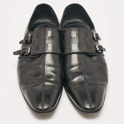 Louis Vuitton Black Damier Leather Monk Strap Derby Size 45