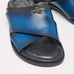 Louis Vuitton Blue/Black Leather Foch Slides Size 41