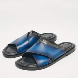 Louis Vuitton Blue/Black Leather Foch Slides Size 41