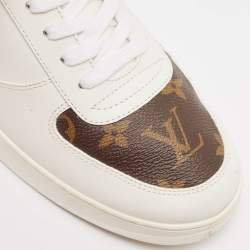 Louis Vuitton White/Brown Monogram Canvas and Leather Rivoli Lace Up Sneakers Size 40.5