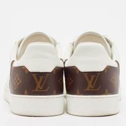 Louis Vuitton White/Brown Monogram Canvas and Leather Rivoli Lace Up Sneakers Size 40.5