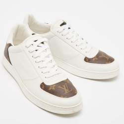 Louis Vuitton White/Brown Monogram Canvas and Leather Rivoli Lace Up Sneakers Size 40.5