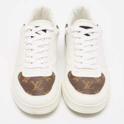 Louis Vuitton White/Brown Monogram Canvas and Leather Rivoli Lace Up Sneakers Size 40.5