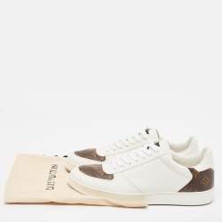Louis Vuitton White/Brown Monogram Canvas and Leather Rivoli Lace Up Sneakers Size 40.5