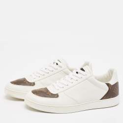 Louis Vuitton White/Brown Monogram Canvas and Leather Rivoli Lace Up Sneakers Size 40.5