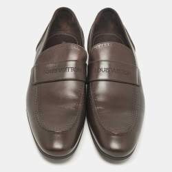 Pre Owned Louis Vuitton Brown Leather Slip On Loafers Size 45.5