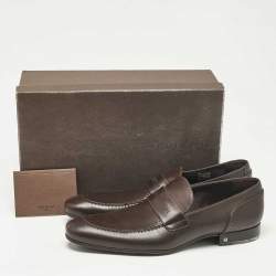 Pre Owned Louis Vuitton Brown Leather Slip On Loafers Size 45.5