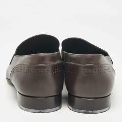 Pre Owned Louis Vuitton Brown Leather Slip On Loafers Size 45.5