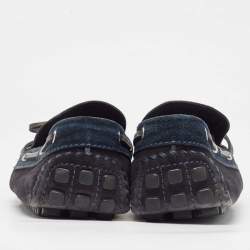 مملوكة مسبقًا Louis Vuitton Grey/Navy Blue Suede Slip On Loafers Size 42.5