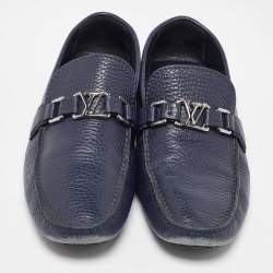 Louis Vuitton Navy Blue Leather Hockenheim Loafers Size 41.5