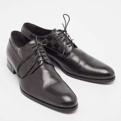 Pre Owned Louis Vuitton Black Damier Leather Haussmann Derby Size 44