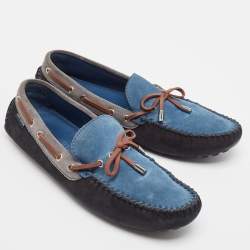 Pre Owned Louis Vuitton Mulitcolor Suede and Leather Slip On Loafers Size 44