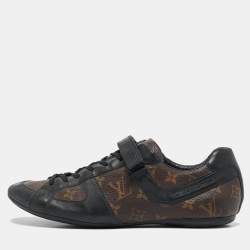 Louis Vuitton Black/Brown Monogram Canvas and Leather Lace Up Sneakers Size 42.5